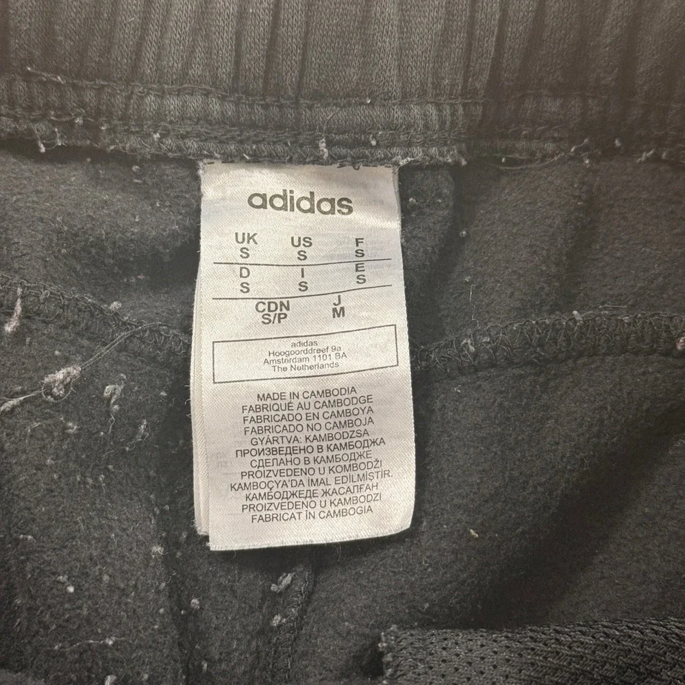 Adidas Joggers Mens Small Black Good FI1476 3-Stripe Fleece Tapered Sweatpants